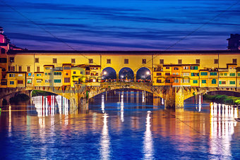 Late sunset at bridge Ponte Vecchio in Florence