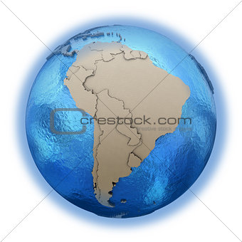South America on model of planet Earth