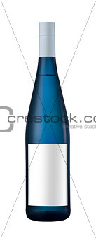 Blue bottle of wine with blank label