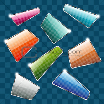 Set of colorful plates on abstract background.