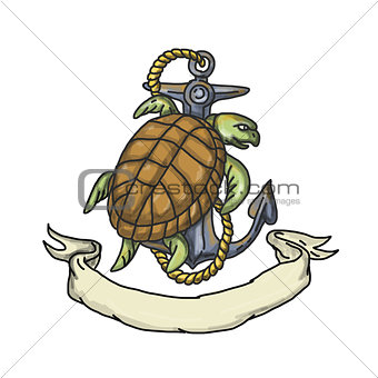 Ridley Sea Turtle on Anchor Drawing