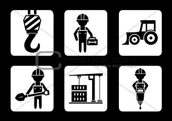set of builder and construction equipment icons
