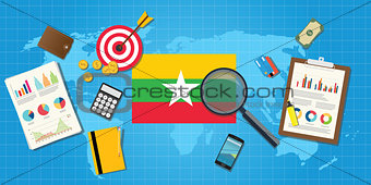 myanmar economy economic condition country with graph chart and finance tools vector graphic
