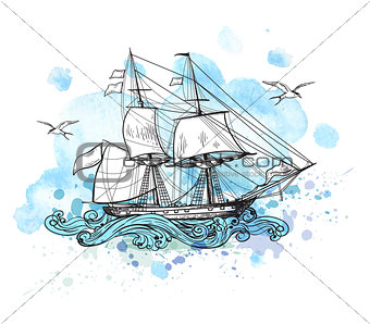 Background with sailing vessel