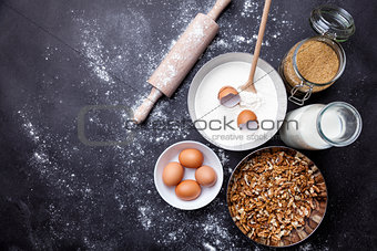 Baking and cooking concept, variety of ingredients and utensils