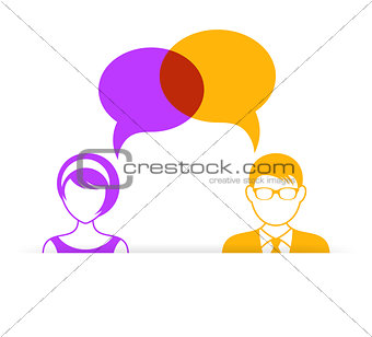 Man and woman with speech bubbles