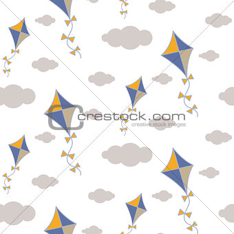 Kite in sky seamless vector pattern.