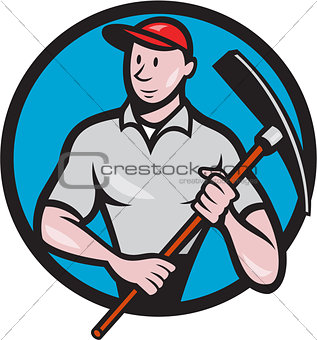 Construction Worker Pickaxe Circle Cartoon
