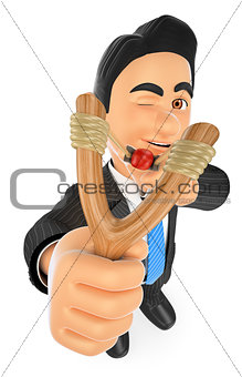 3D Businessman aiming with a slingshot