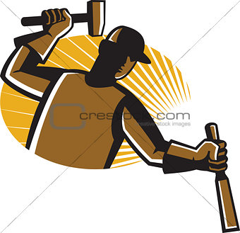Carpenter Worker With Hammer and Chisel