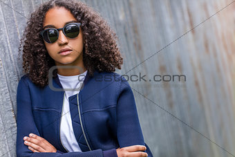 Sad Mixed Race African American Teenager Woman In Sunglasses