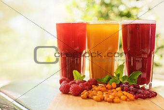 fruit drink with cranberries raspberries and sea buckthorn