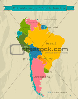 Editable South America  map with all countries.