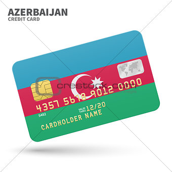 Credit card with Azerbaijan flag background for bank, presentations and business. Isolated on white