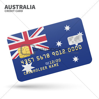 Credit card with Australia flag background for bank, presentations and business. Isolated on white