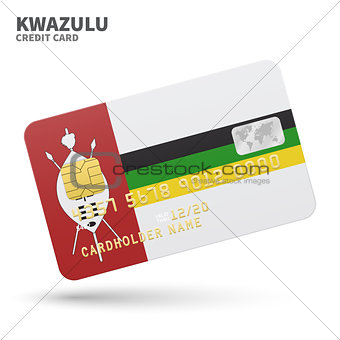 Credit card with KwaZulu flag background for bank, presentations and business. Isolated on white