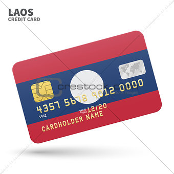 Credit card with Laos flag background for bank, presentations and business. Isolated on white