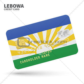 Credit card with Lebowa flag background for bank, presentations and business. Isolated on white