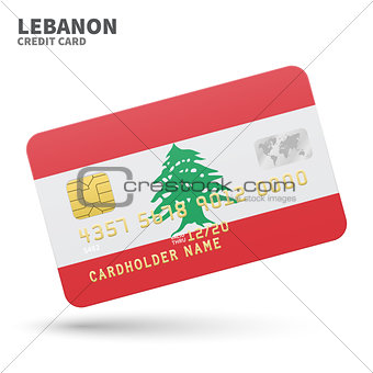 Credit card with Lebanon flag background for bank, presentations and business. Isolated on white