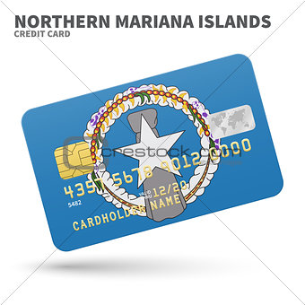 Credit card with Northern Mariana Islands flag background for bank, presentations and business. Isolated on white