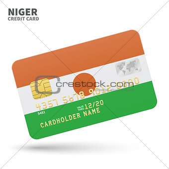 Credit card with Niger flag background for bank, presentations and business. Isolated on white