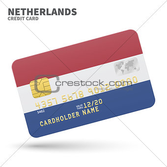 Credit card with Netherlands flag background for bank, presentations and business. Isolated on white