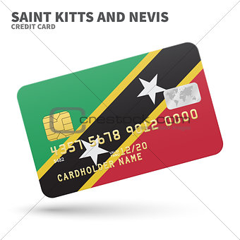 Credit card with Saint Kitts and Nevis flag background for bank, presentations, business. Isolated on white