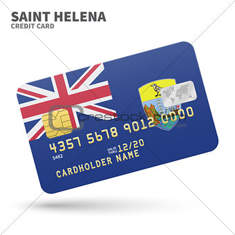Credit card with Saint Helena flag background for bank, presentations and business. Isolated on white