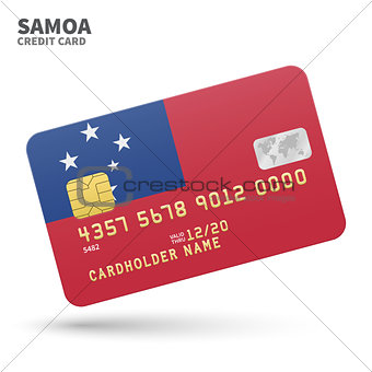 Credit card with Samoa flag background for bank, presentations and business. Isolated on white