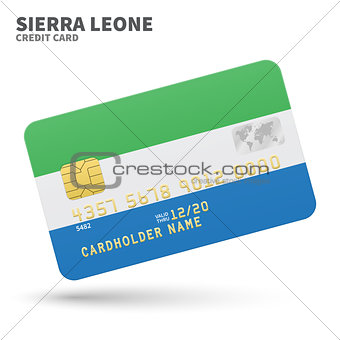 Credit card with Sierra Leone flag background for bank, presentations and business. Isolated on white