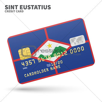 Credit card with Sint Eustatius flag background for bank, presentations and business. Isolated on white
