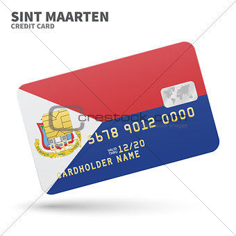 Credit card with Sint Maarten flag background for bank, presentations and business. Isolated on white