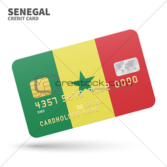 Credit card with Senegal flag background for bank, presentations and business. Isolated on white
