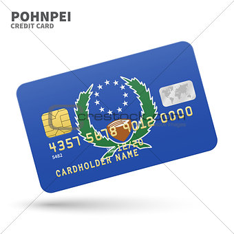 Credit card with Pohnpei flag background for bank, presentations and business. Isolated on white