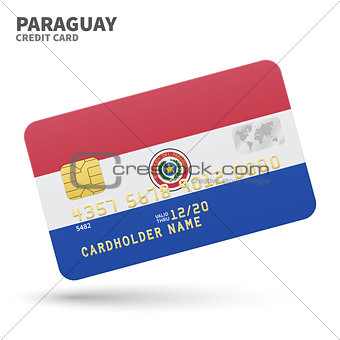 Credit card with Paraguay flag background for bank, presentations and business. Isolated on white