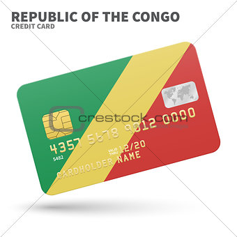 Credit card with Republic of the Congo flag background for bank, presentations and business. Isolated on white