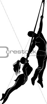 aerialists. Acrobatic young girl and boy . Circus artists perform different tricks. aerialists vector isolated on white background