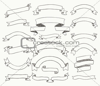 Collection of Vector Black Hand Drawn Ribbons, Banners