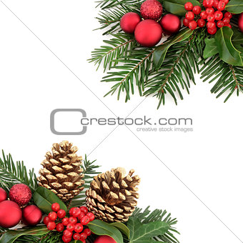 Christmas Flora and Bauble Border