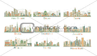 Set of 9 Abstract City Skyline. Vector Illustration. 