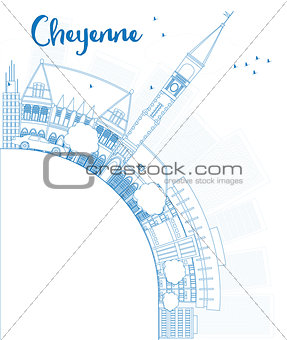 Outline Cheyenne (Wyoming) Skyline with Blue Buildings and copy 