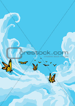 Butterflies Flying in the Blue Sky