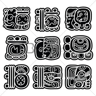 Mayan writing system, Maya glyphs and languge vector design