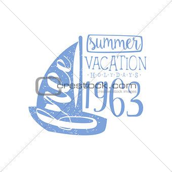 Summer Holidays Vintage Emblem With Sailing Boat