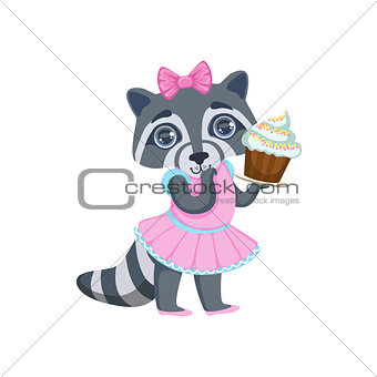 Girl Raccoon With Cupcake
