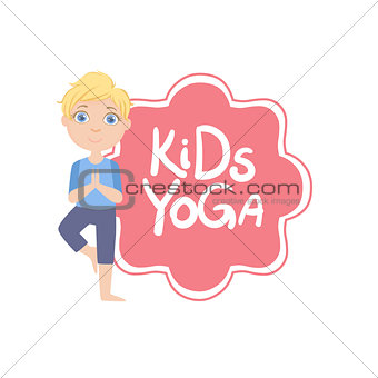 Boy In Tree Pose With Yoga Kids Logo