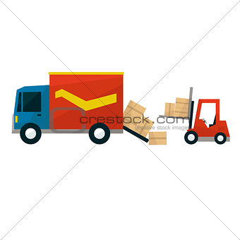 Boxes Falling Out From Cargo Truck And Forklift Machine