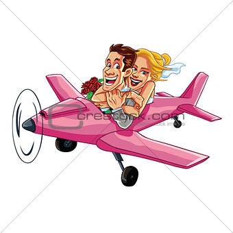 Just Married Couple Riding Plane