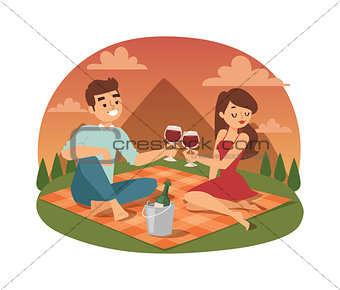 Young couple picnicking summer vector