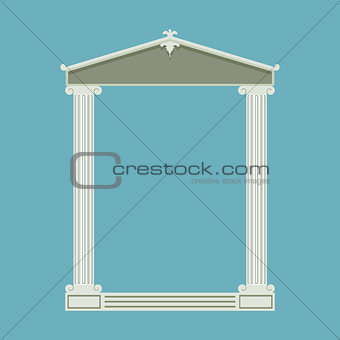 Antique marble temple front with ionic columns